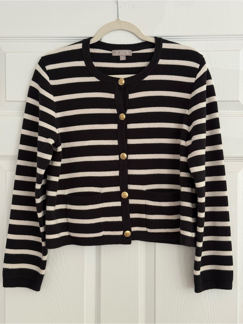J. Crew 100% cotton black and white striped Emilie lady jacket